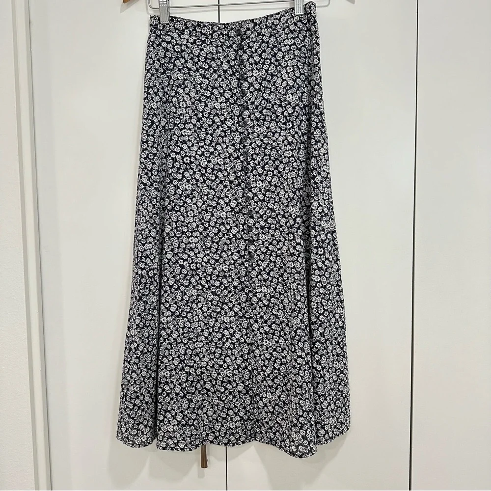& Other Stories Cotton Navy Floral Midi Skirt 34/US2